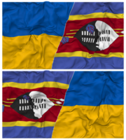 Eswatini e Ucrânia metade combinado bandeiras fundo com pano colisão textura, bilateral relações, Paz e conflito, 3d Renderização png