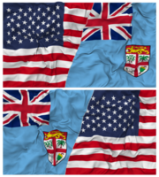 fiji e Unidos estados metade combinado bandeiras fundo com pano colisão textura, bilateral relações, Paz e conflito, 3d Renderização png