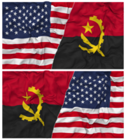 angola et uni États moitié combiné drapeaux Contexte avec tissu bosse texture, bilatéral rapports, paix et conflit, 3d le rendu png