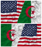 Algerien und vereinigt Zustände Hälfte kombiniert Flaggen Hintergrund mit Stoff stoßen Textur, bilateral Beziehungen, Frieden und Konflikt, 3d Rendern png