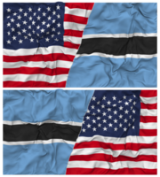 le botswana et uni États moitié combiné drapeaux Contexte avec tissu bosse texture, bilatéral rapports, paix et conflit, 3d le rendu png
