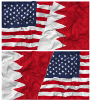 Bahreïn et uni États moitié combiné drapeaux Contexte avec tissu bosse texture, bilatéral rapports, paix et conflit, 3d le rendu png