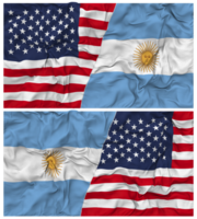 Argentinië en Verenigde staten voor de helft gecombineerd vlaggen achtergrond met kleding buil textuur, bilateraal relaties, vrede en conflict, 3d renderen png