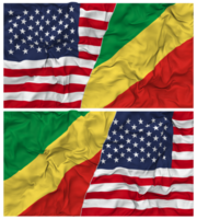 Congo et uni États moitié combiné drapeaux Contexte avec tissu bosse texture, bilatéral rapports, paix et conflit, 3d le rendu png