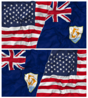 Anguilla and United States Half Combined Flags Background with Cloth Bump Texture, Bilateral Relations, Peace and Conflict, 3D Rendering png