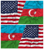Azerbaijão e Unidos estados metade combinado bandeiras fundo com pano colisão textura, bilateral relações, Paz e conflito, 3d Renderização png