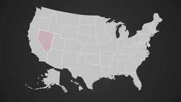 Nevada on USA map red outline shape blinking animation video