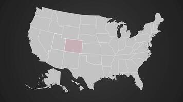Colorado on USA map red outline shape blinking animation video
