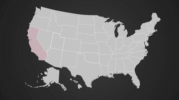 Californie sur Etats-Unis carte rouge contour forme clignotant animation video
