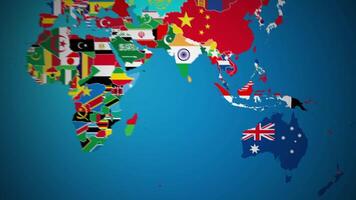 Australie avec drapeau pays nation contour monde carte mouvement graphique animation video