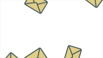 Yellow mail envelopes falling motion graphics animation white background video