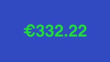 Euro amount white number increase motion graphics 1 to 1000 animation blue video