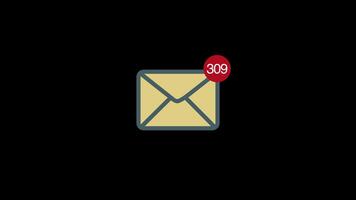 Mail envelope number counter animation black background video