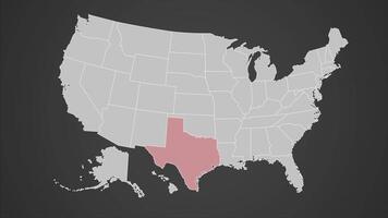 Texas state red blinking on USA map motion graphics animation video