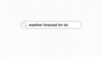 Weather forecast typing on internet web digital page search bar video