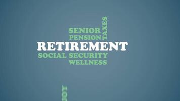 Retirement word cloud graphic animation blue calm background video