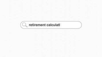 Retirement calculator typing on internet web digital page search bar video