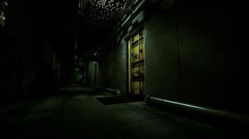 mörk hall med dörr och hängande ljus video