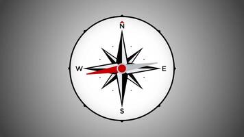 Compass motion graphic animation pointing north gray background video