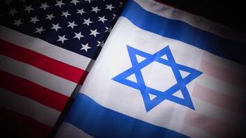 Dynamic turn of United States and Israel national flags with vignette video