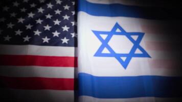 Rack focus of United States and Israel national flags with vignette video