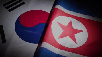 North Korea and South Korea country flags on turntable video