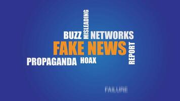 Fake news word cloud animation blue background video