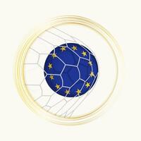 European Union scoring goal, abstract football symbol with illustration of European Union ball in soccer net. vector