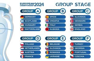 Table of teams and countries participating in the European Football Championship in Germany on a white background vector