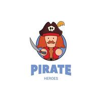 cute mascot logo captain pirate with sword illustration. pirate concept illustration mascot logo character vector