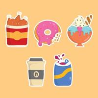 icon fried chicken, donut, ice cream, coffe, soft drink delicious fast food and drink illustration sticker concept.premium illustration vector