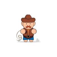 cute cartoon cowboy with rope icon illustration. kingdom concept illustration premium cartoon,flat style cartoon vector