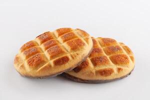 Beautiful round cookies on a white background. photo