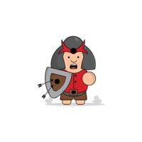 cute cartoon gladiator with shield and sword icon illustration. kingdom concept illustration premium cartoon,flat style cartoon vector