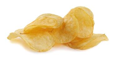 Isolated chips. Group of potato chips isolated on white background with clipping path photo