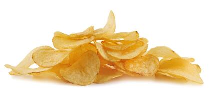 Isolated chips. Group of potato chips isolated on white background with clipping path photo