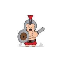 cute cartoon gladiator with shield and sword icon illustration. kingdom concept illustration premium cartoon,flat style cartoon vector