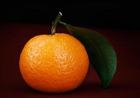 Two ripe juicy tangerines on a dark red background. photo