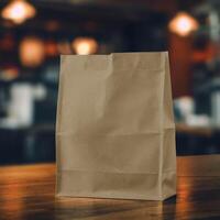 Kraft Paper Bag in Restaurant Background photo