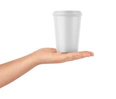 Cup in Hand on white background photo