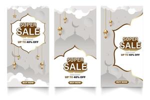 Islamic theme promotional banner, super sale discount. vector