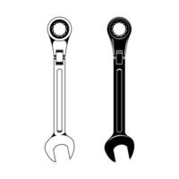 two wrenches are shown in black and white vector