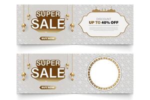 Islamic theme promotional banner, super sale discount. vector