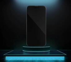 Phone in Podium on dark background photo