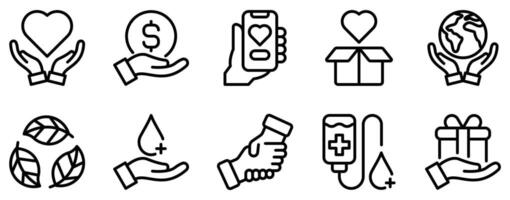 Essential Line Style Charity Icon Set Collection vector