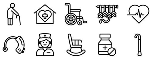 Complete Nursing Home Icon Set in Line Style vector