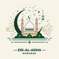 Eid Al Adha Mubarak Mosque Illustration Background Design. vector