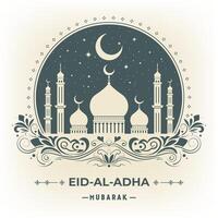 Eid Al Adha Mubarak Mosque Illustration Background Design. vector