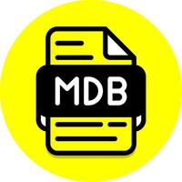 Mdb document file type icon. files and extension icons. with a bright yellow background. in black fill design style. vector