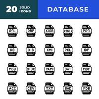archivo tipo base de datos icono colocar. documento archivos y formato extensión símbolo iconos con un sólido estilo. vector